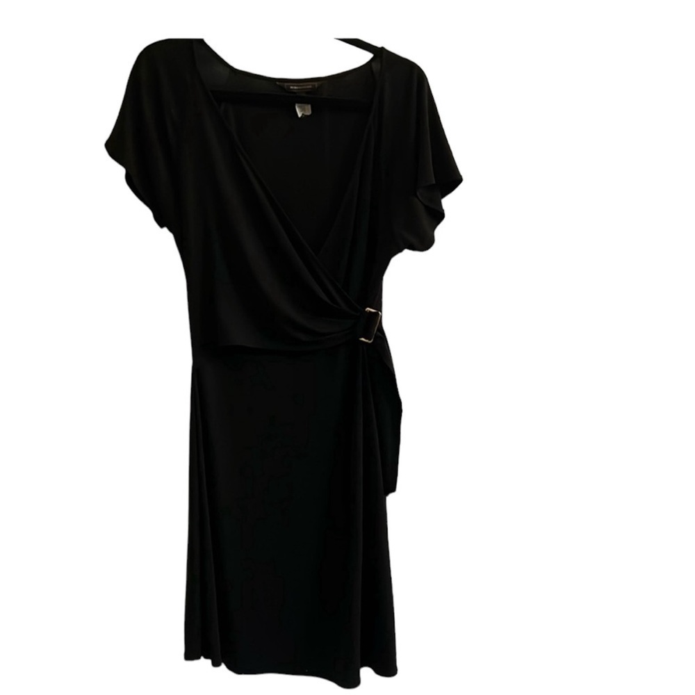 BCBG black dress cross front close with buckle Size M